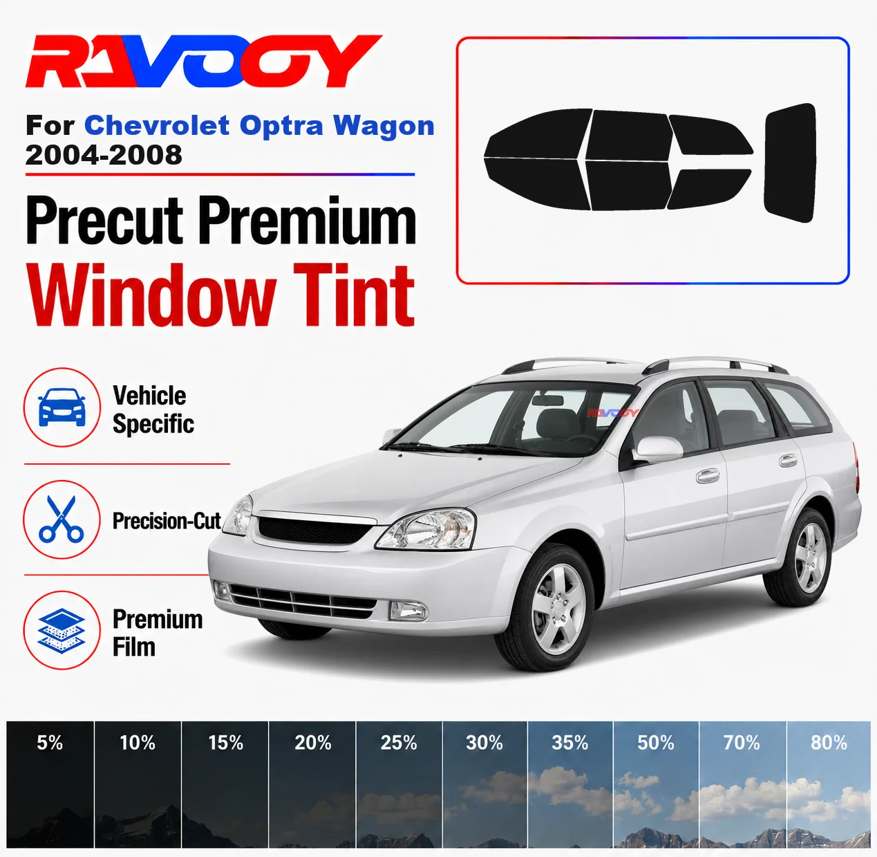 

Premium Precut Window Tint Kit Front Windows Rear Windows Rear Windshield For Chevrolet Optra Wagon 2004-2008 Nano Ceramic Film