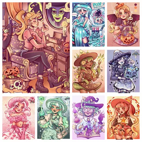 Magic Witch Diamond Painting Cartoon Mosaic Woman Picture Art Full Round Drill Embroidery DIY Crafts Rhinestone Kit Room Decor