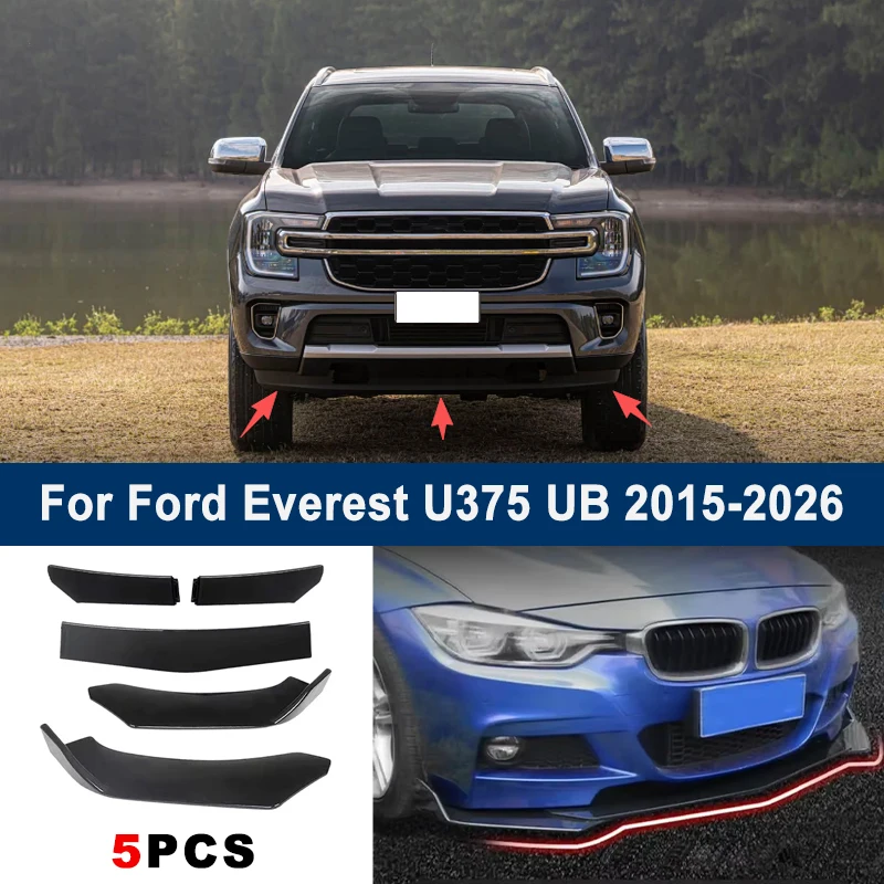 

Adjustable 5Pcs Sectional Front Spoiler Lip For Ford Everest U375 UB 2015-2026 Front Bumper Splitter Car Exterior Sport Body Kit