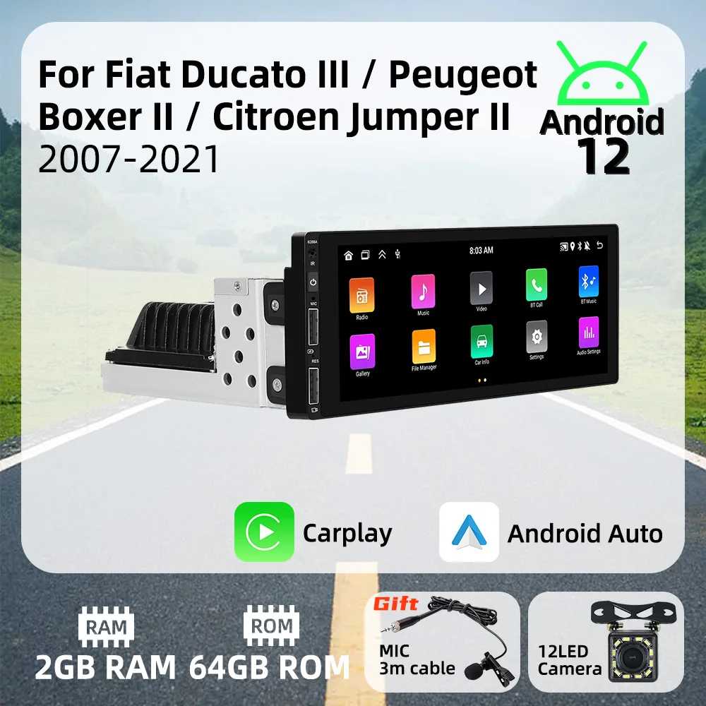 

Автомобильная Мультимедийная магнитола на Android, 6,9 дюйма, 1DIN, для Fiat Ducato III Peugeot боксер II Citroen Jumper II 2007-2021, стерео, головное устройство Carplay