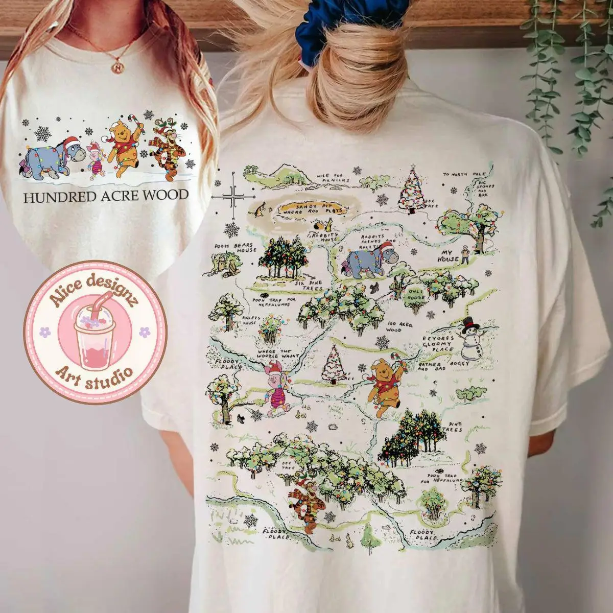 قمصان عيد الميلاد الرجعية، قمصان عطلة عيد الميلاد من الخنزير الصغير، يي إير وتيجر في غابة ديزني لاند المائة