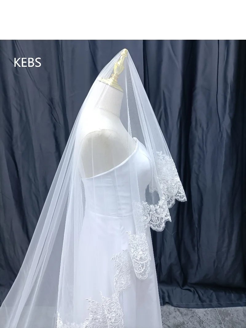 Real Shot Soft Combless Bridal Veil Wedding Accessories White/Ivory Lace Hijab