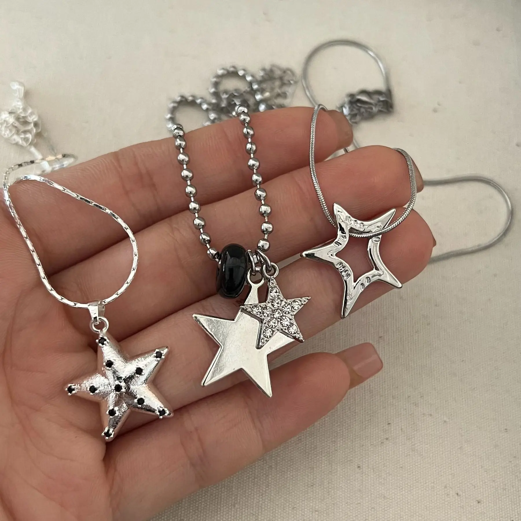 Stainless Steel Star Pendant Necklace Layered Choker Charm Necklace Grunge Cyber Y2k Fairycore Subversive Archive