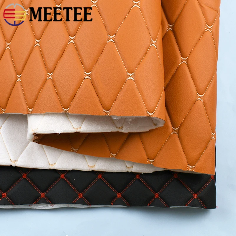 

45/90*160cm Sponge Interlayer Leather Fabrics Embroidery Quilted Faux Leathers Fabric Car Seat Sofa Decor Cloth Sewing Materials