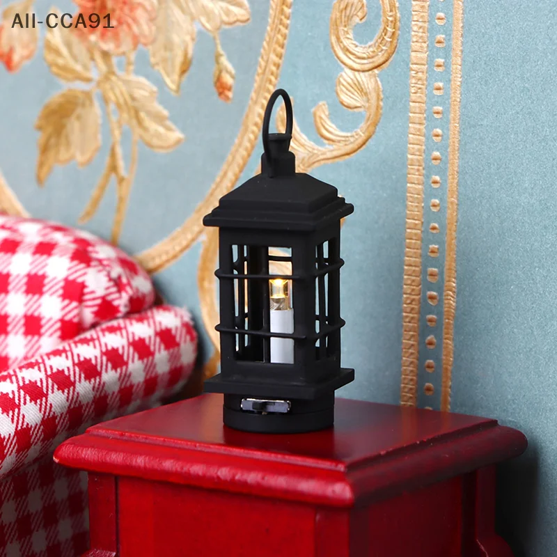 

1:12 Dollhouse Miniature LED Lamp Wall Lamp Black Hollow Light Desk Lamp W/Switch Furniture Model Living Scene Decor Toy