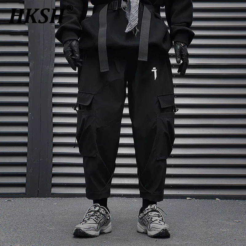 

HKSH Heavy Industry 2024 Spring Autumn New Large Pocket Tactical Buckle Cargo Pants Men's Loose Casual Dark Overalls Tide HK2293