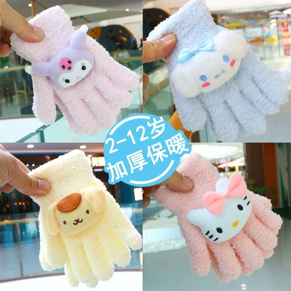 Sanrio Cartoon Full Fingers Plush Glove Kawaii  Kuromi My Melody Gloves Cold-Proof Glove Warm Children Winter Outdoors Warm Gift