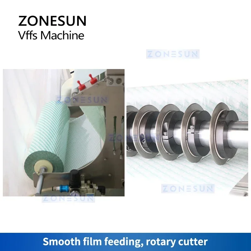 ZONESUN Mesin Pengemas Butiran VFFS Otomatis Peralatan Kantong Sachet Stik Bagger Segel Isi Bentuk Vertikal 12 Jalur ZS-FSL12