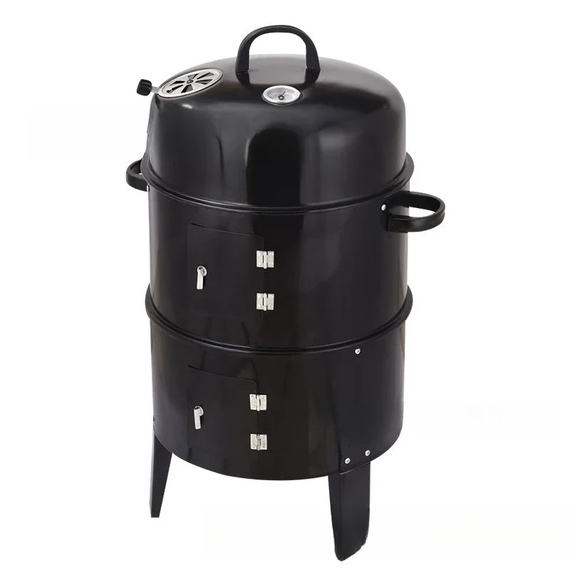3-in-1 Charcoal Smoker Grill Round BBQ Smoker Oven for Outdoor Patio Backyard Camping