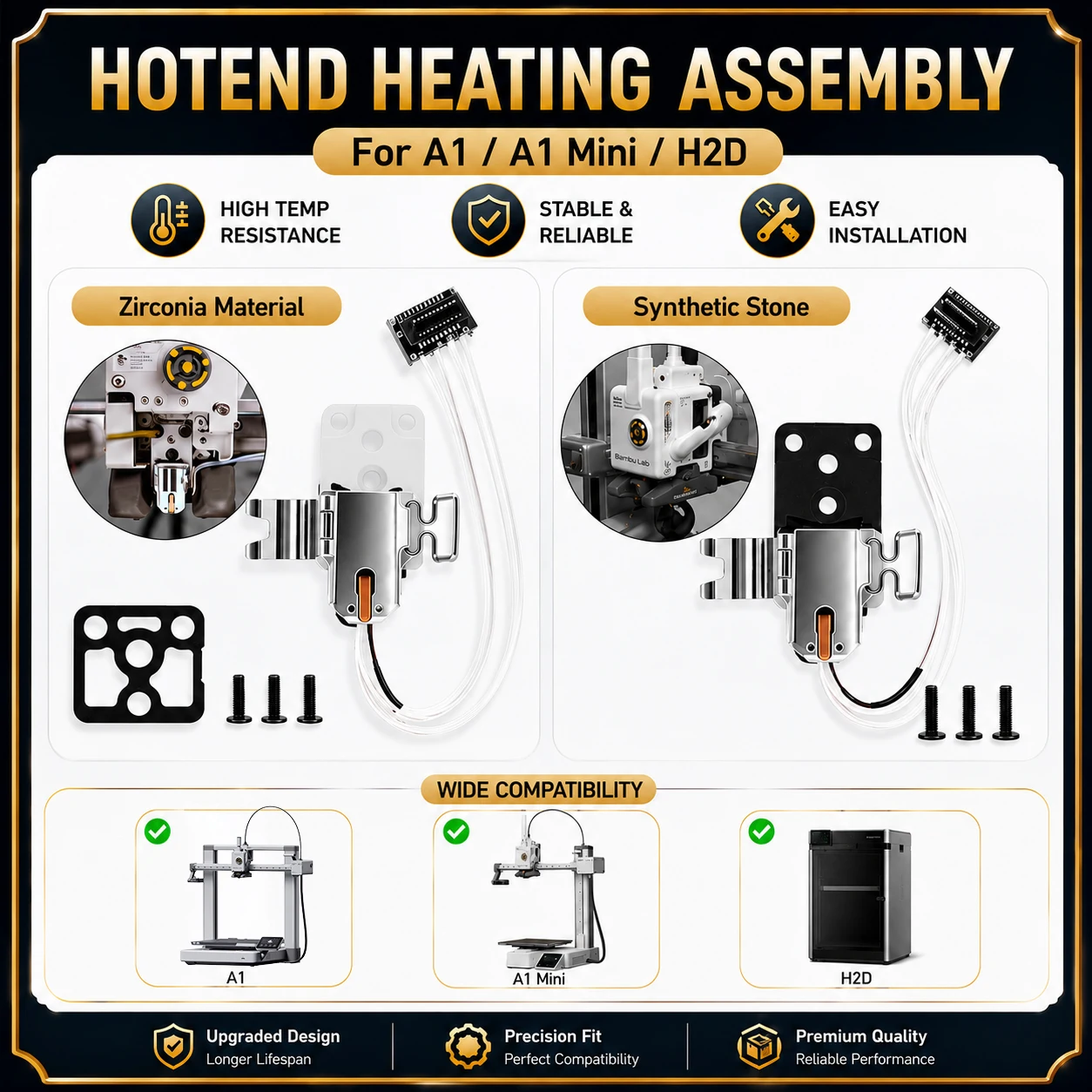 Upgraded Heating Assembly for A1 A1Mini High Temperature Resistance Hotend Mounting Heating Assembly For A1 Mini H2D 3D Printer