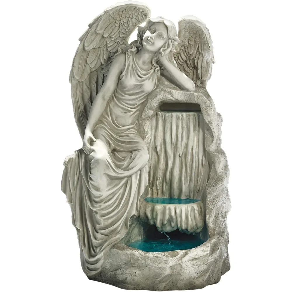 

28 "High Resin Rest Angel Garden Outdoor Fountain, Ancient Ivory Color