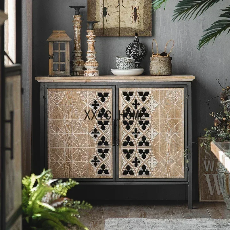 TAO Solid Wood Curio Cabinet Vintage Engraving Sideboard Cabinet Shoe Cabinet