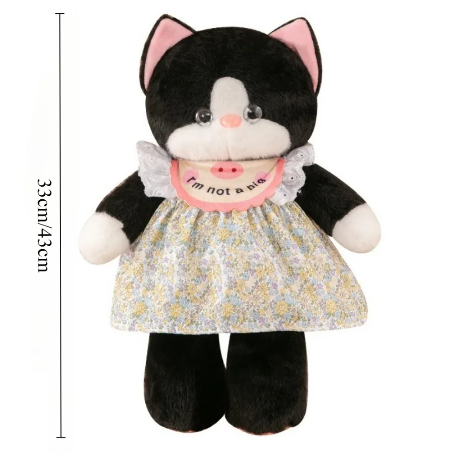 Śliczna sukienka Czarny kot Pluszowa zabawka Kawaii Symulacja zwierzęcia Pluszowa puszysta wypchana szara lalka kot Prezent świąteczny Dekoracja samochodu do domu