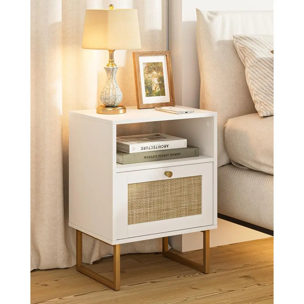 

Nightstand, Boho Night Stand Farmhouse Wood Bedside Table with Storage and Open Shelf, End Side Accent Table for Bedroom,Living