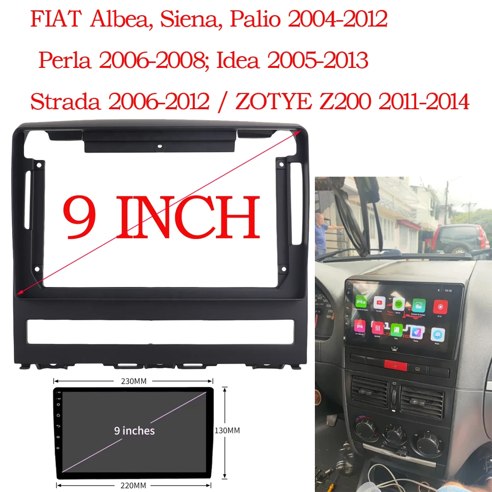 Kit de guarnição para painel de áudio, 9 polegadas, dvd do carro, painel facia, reprodutor de rádio 2din para fiat perla 2009 albea/siena/palio 2004-2012, kit de jogo