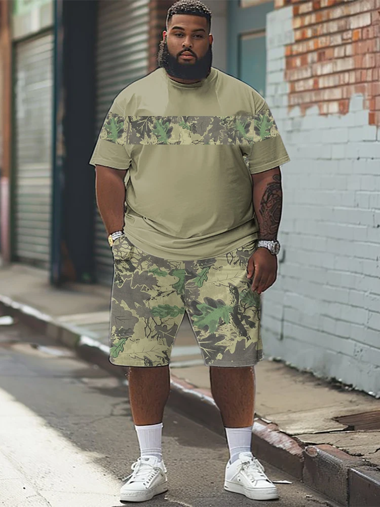 L-9XL Short Sleeved T-Shirt Shorts Set Plus Size Men Summer Casual Daily Color Matching Camouflage Printing Two-Piece Set ZOOY