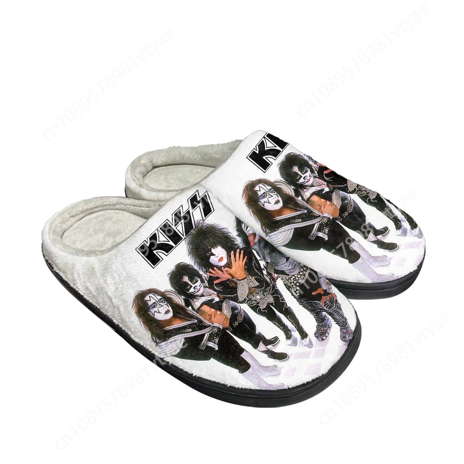 Heavy Metal Rock Band Kiss Zapatillas de algodón personalizadas para el hogar, sandalias de felpa para dormitorio, zapatos térmicos para mantener el calor, Moda para hombres y mujeres