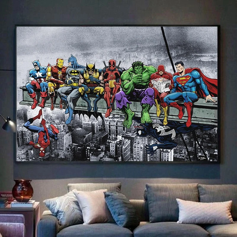 Pintura en lienzo divertida de Los Vengadores de Marvel, póster de película de Spider-Man, Hulk, arte de pared, Mural, imagen, decoración de la habitación de los niños, regalo