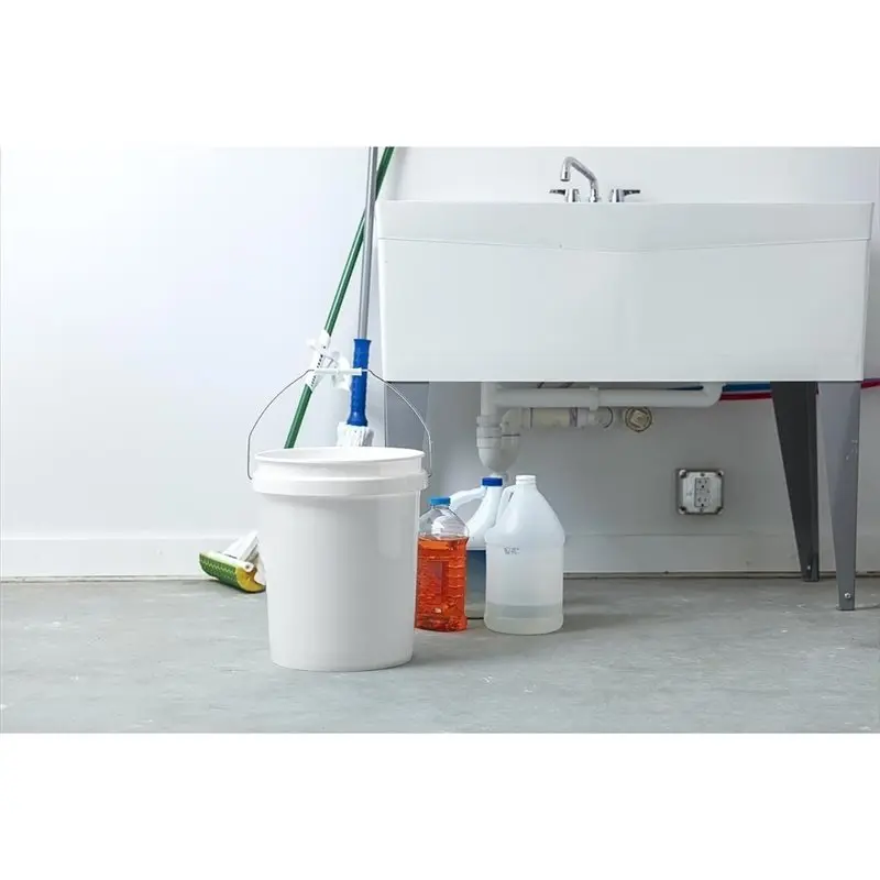 [NEW!A08R】 White Plastic 5-Gallon Round Multipurpose Bucket Set Of 2 Comfortable-Grip Handles, Stackable Design, Easy To Clean