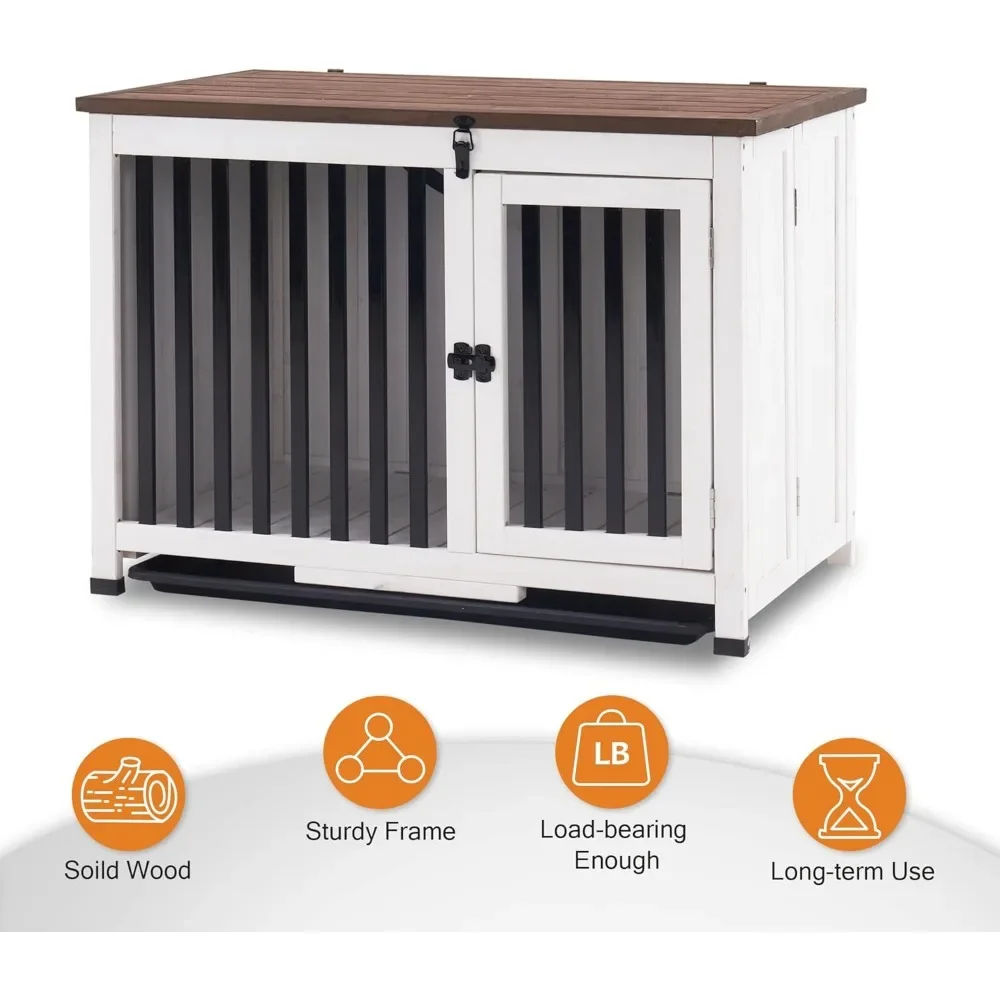 Wooden Dog Crate Furniture, Dog Kennel Pet House End Table, Solid Wood Portable Foldable Indoor Cage for Dogs, No Assembl