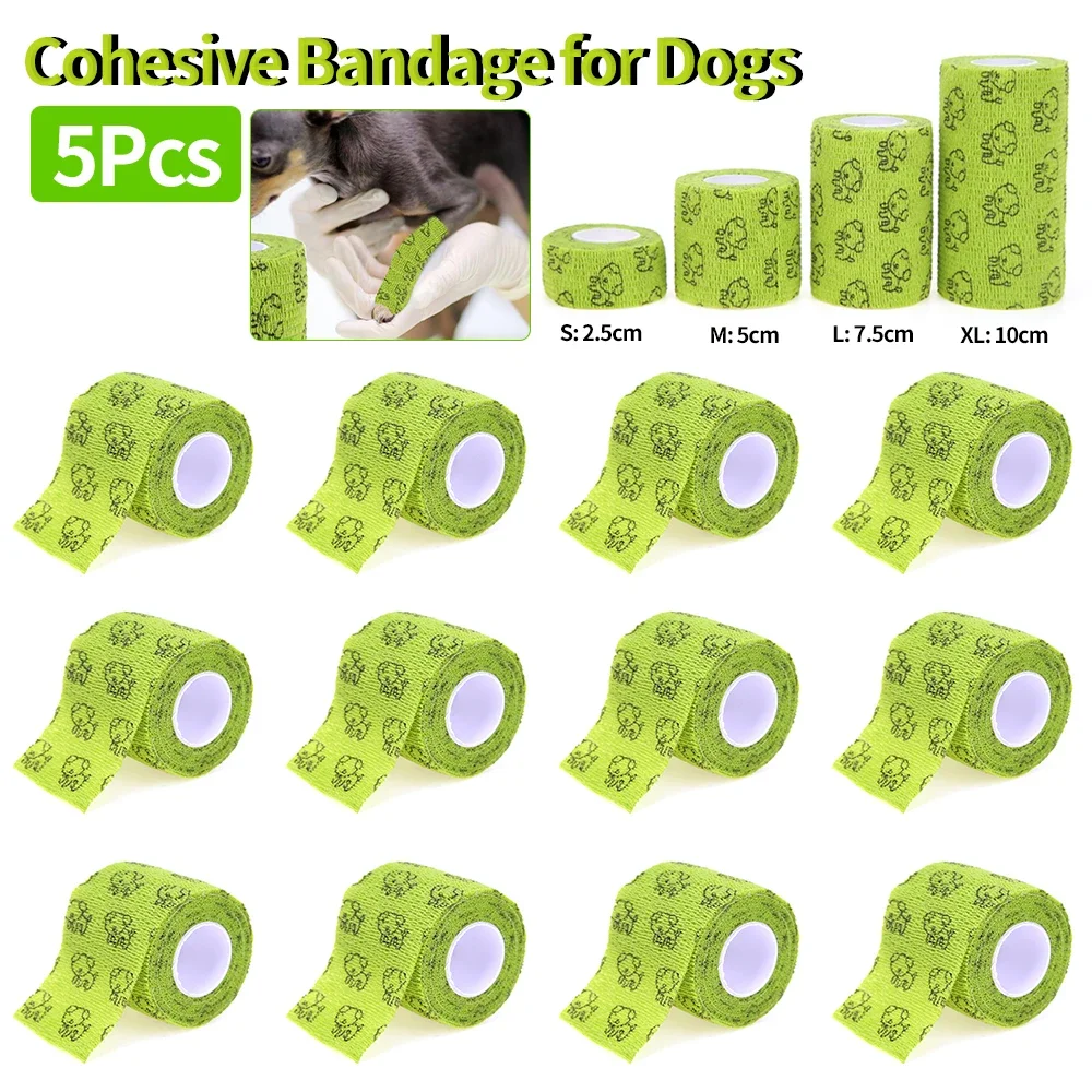 5Pcs Self Adhesive Bandage Wrap for Dogs Pets Bandage Leg Cover Protector Bandage First Aid Vet  Elastic Wrap Pet Supplies Green