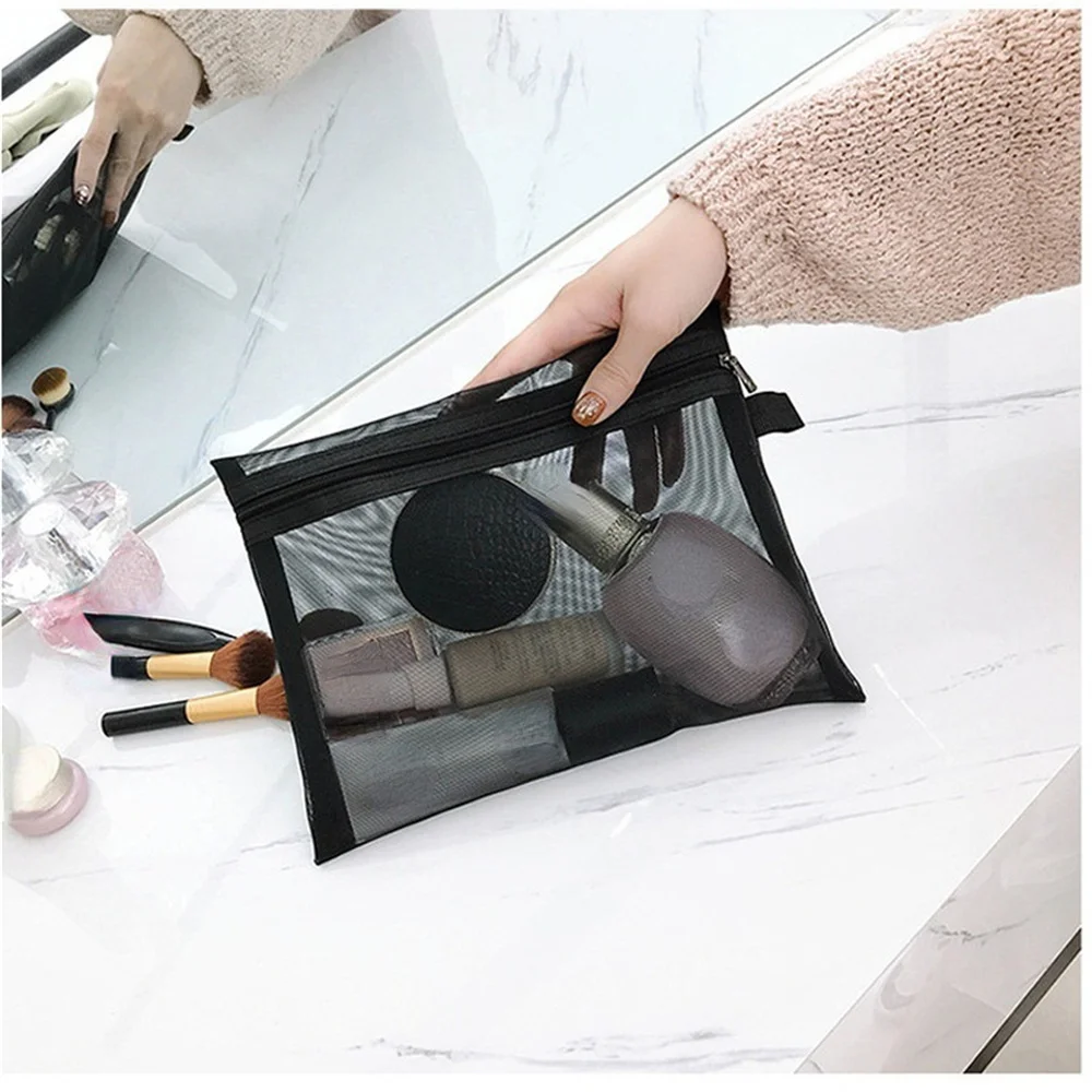 Portable Women Mesh Cosmetic Bag Travel Storage Makeup Bags Small Large Toiletry Beauty Case Organizer Female Make Up Pouch