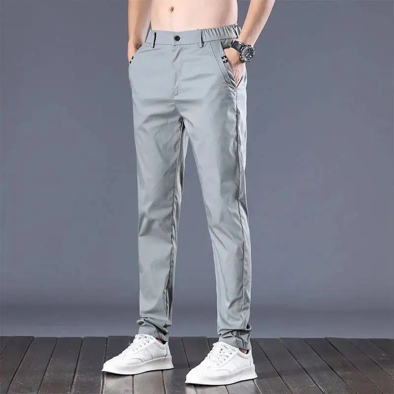 

Spring Summer New Slim Fit Thin Casual Straight Suit Pants Men Solid Button Zipper Pockets Daily Korean Versatile Full Trousers