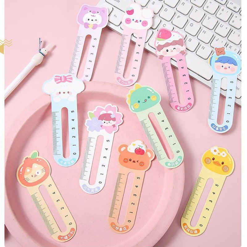 50pcs/bag Cartoon Animals Bookmark Kawaii Paper Ruler for Kids Birthday Favors Stationery Back to School Gift Classroom Rewards