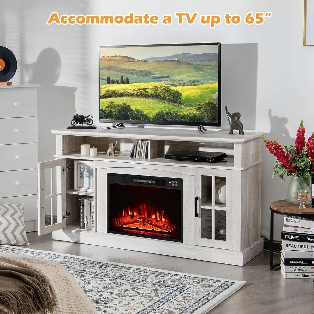 Suitable for 55 Inch TV with 18 Inch Electric Fireplace Heater, Mondern TV Console, Living Room 6H Timer and Remote Control