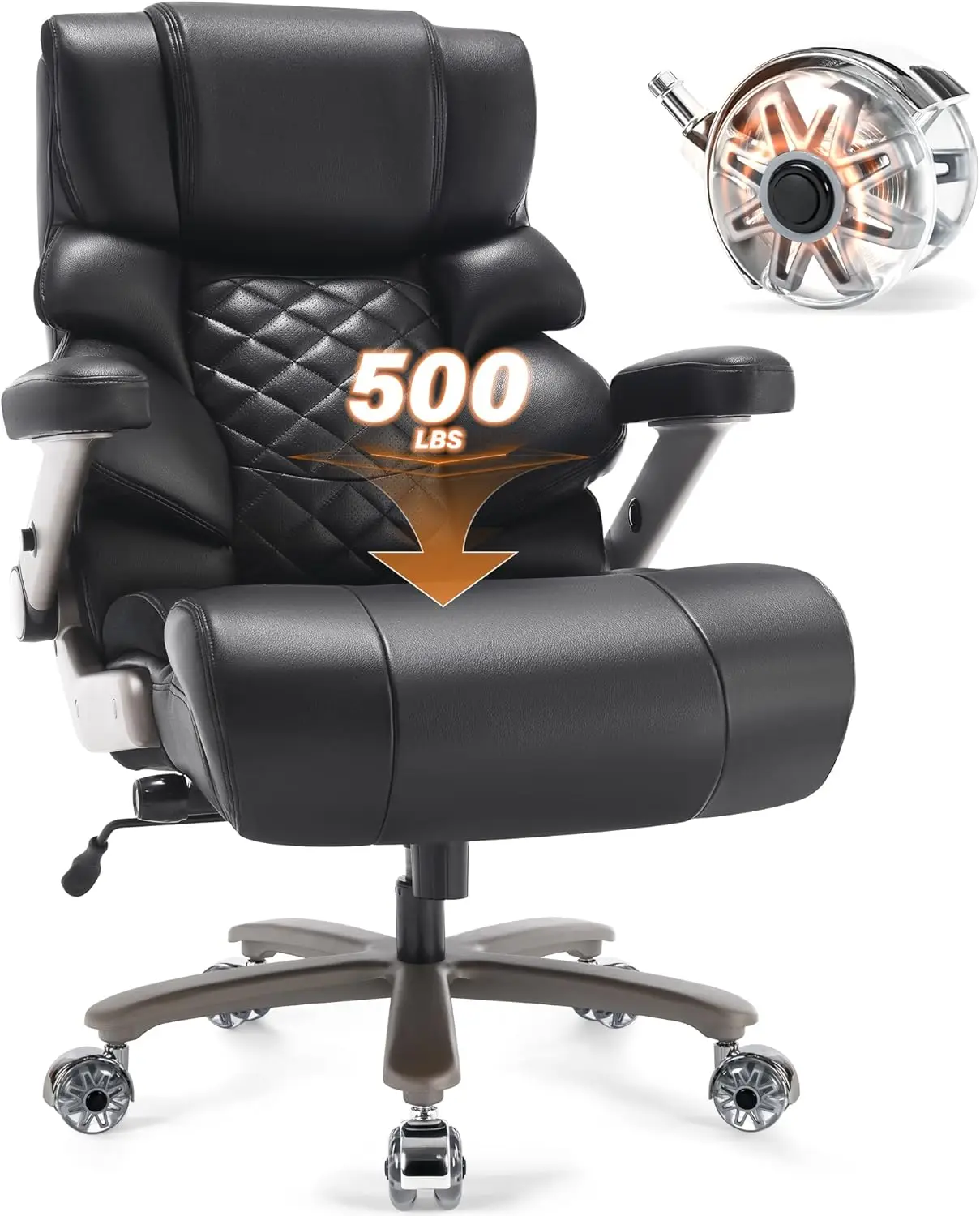 

500lbs Big and Tall Office Chair-Large Computer Chair with Adjustable Lumbar Support 3D Flip Arms Plus Size Wheels, High Back