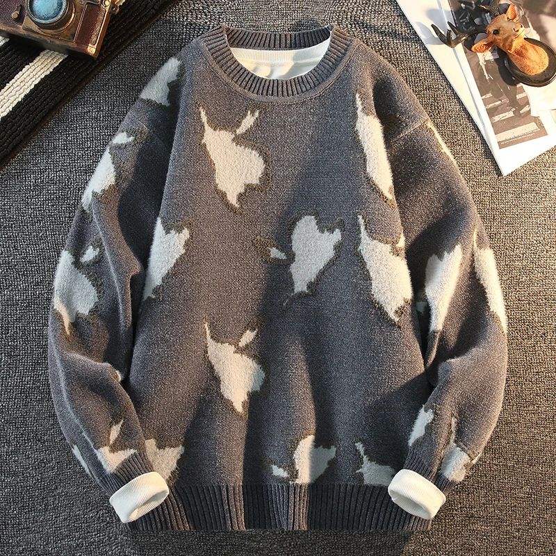 

men's autumn winter long sleeves knit sweater round neck new model jacquard keep warm high quality pullover leisure fashion tops