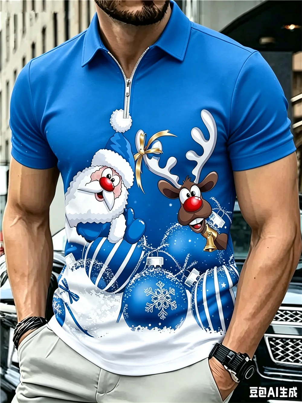 Street Style Cartoon Santa Claus And Deer Men's Polos T-Shirts Short Sleeve 3d Printed Trend POLO Tee 6XL Plus Size Casual Tops