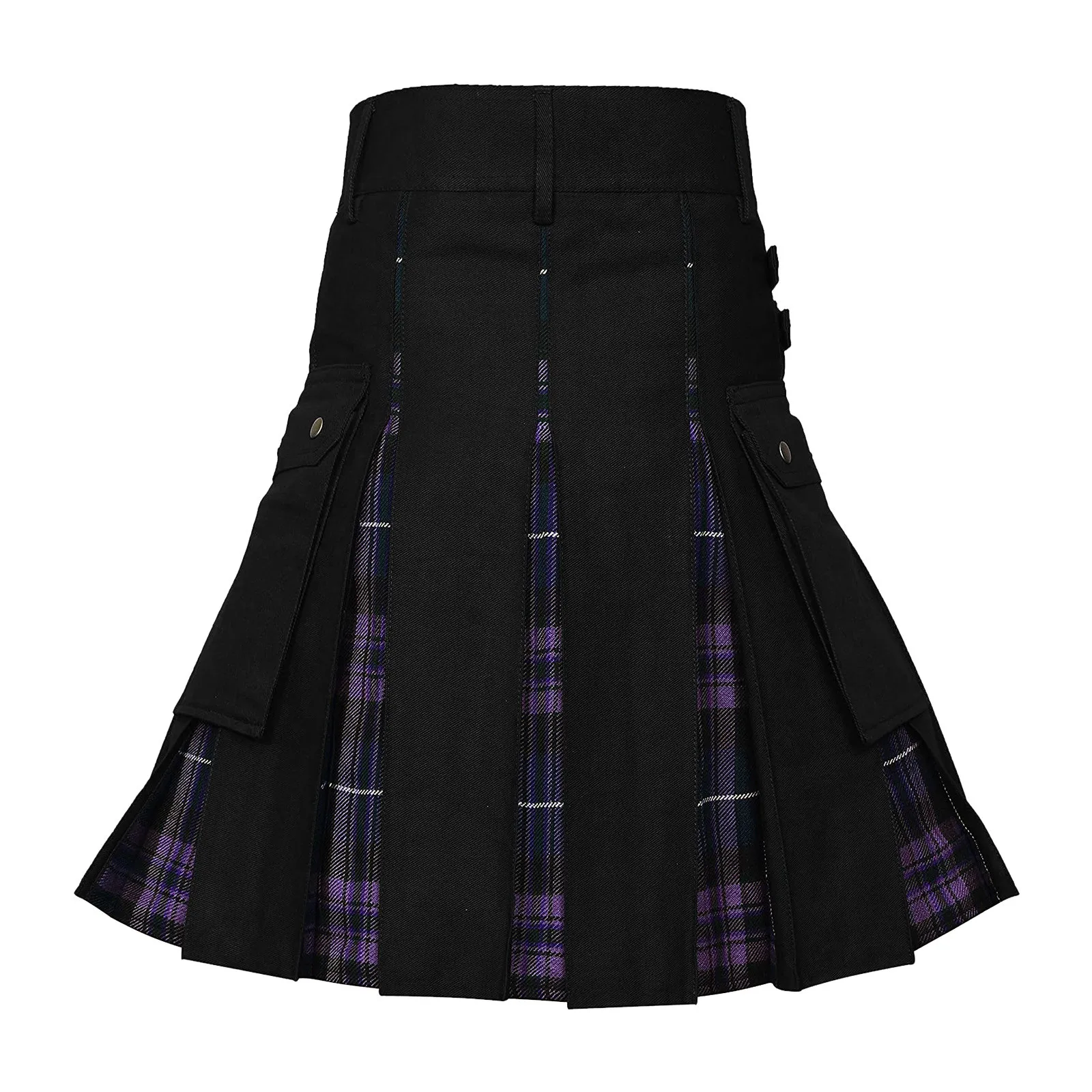 Mens Fashion Pleated Skirt Scottish Style Plaid Contrast Color Clothing Pocket Hotsale Male Skirts