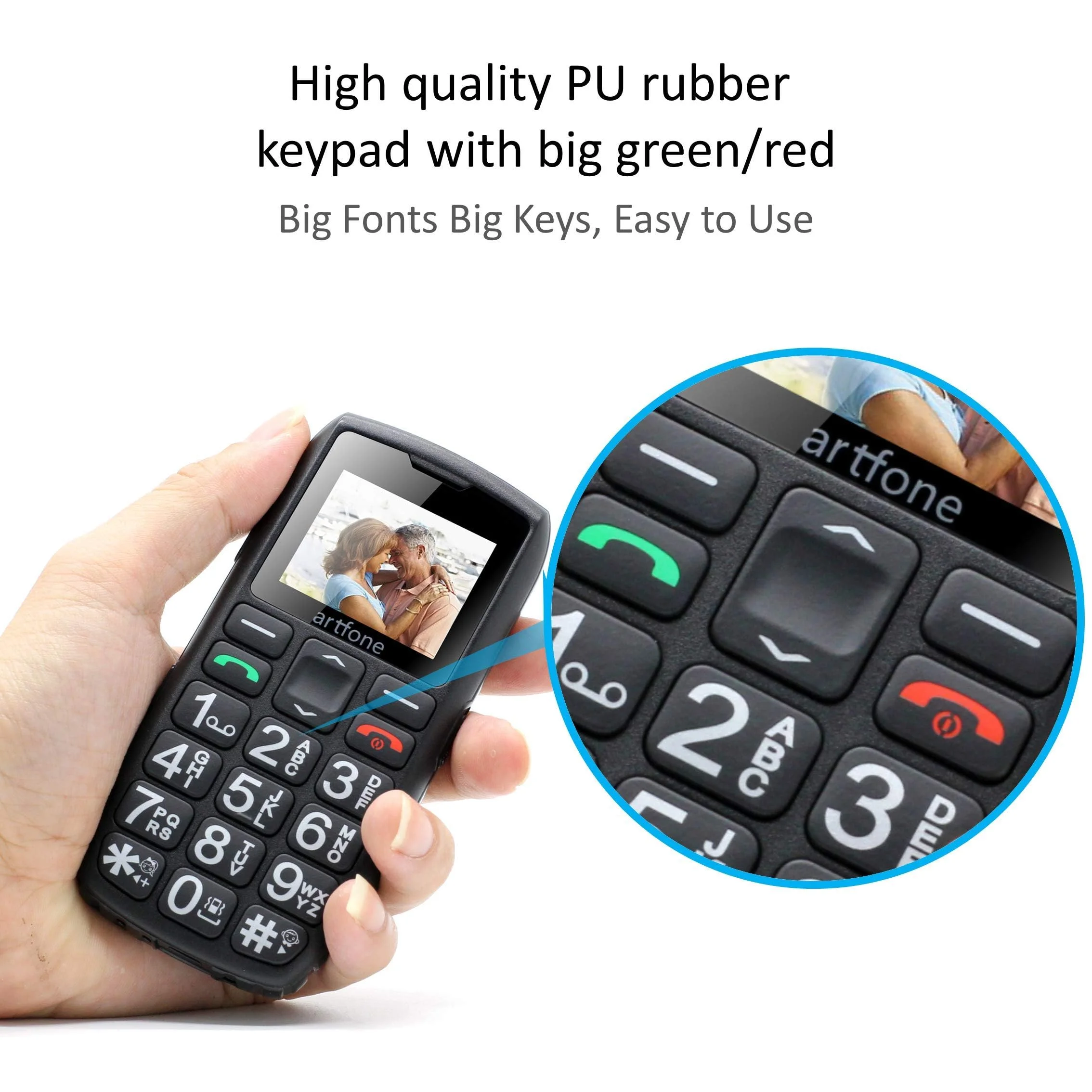 Artfone C1+، هاتف محمول 2G لكبار السن، هاتف أساسي، شريحة مزدوجة، زر SOS، خط كبير، قاعدة شحن، بطارية 1800 مللي أمبير في الساعة