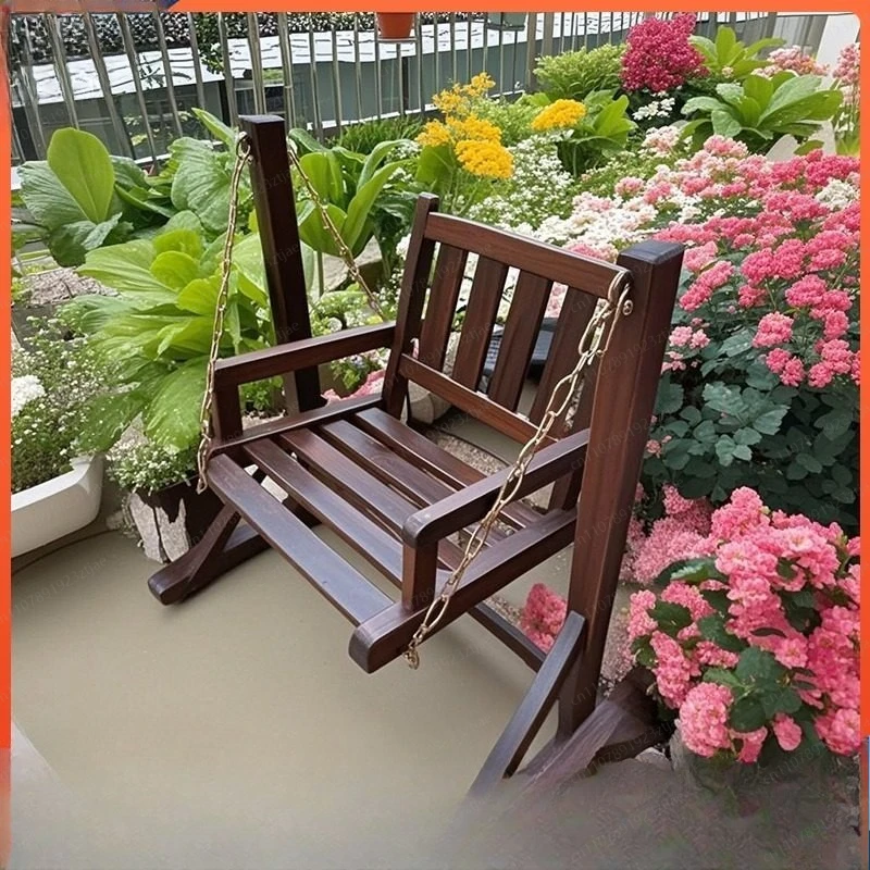 Antiseptic Wood Swing Wooden Hanging Chair Outdoor Courtyard Single Seat Garden Solid Wood Rocking Chair
