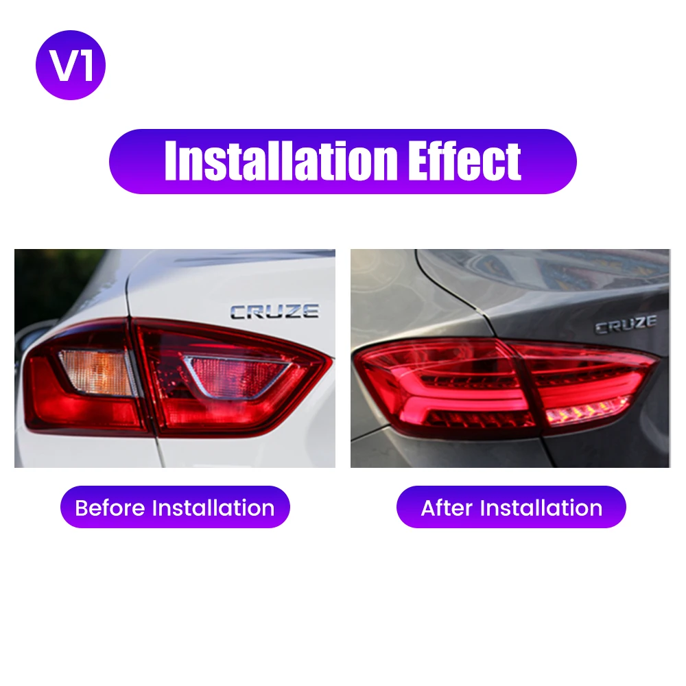 

Pair Of LED Tail Lights For Chevrolet Cruze 2017-2019 DRL Fog Reverse Brake Signal Plug And Play Car Rear Tail Light Assembly