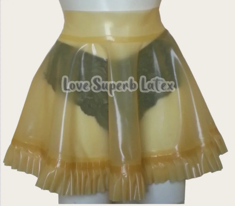 Unisex Natural Latex Rubber Mini Skirt with Frills TV Fetish Transparent Sexy Clubwear for Halloween view 2