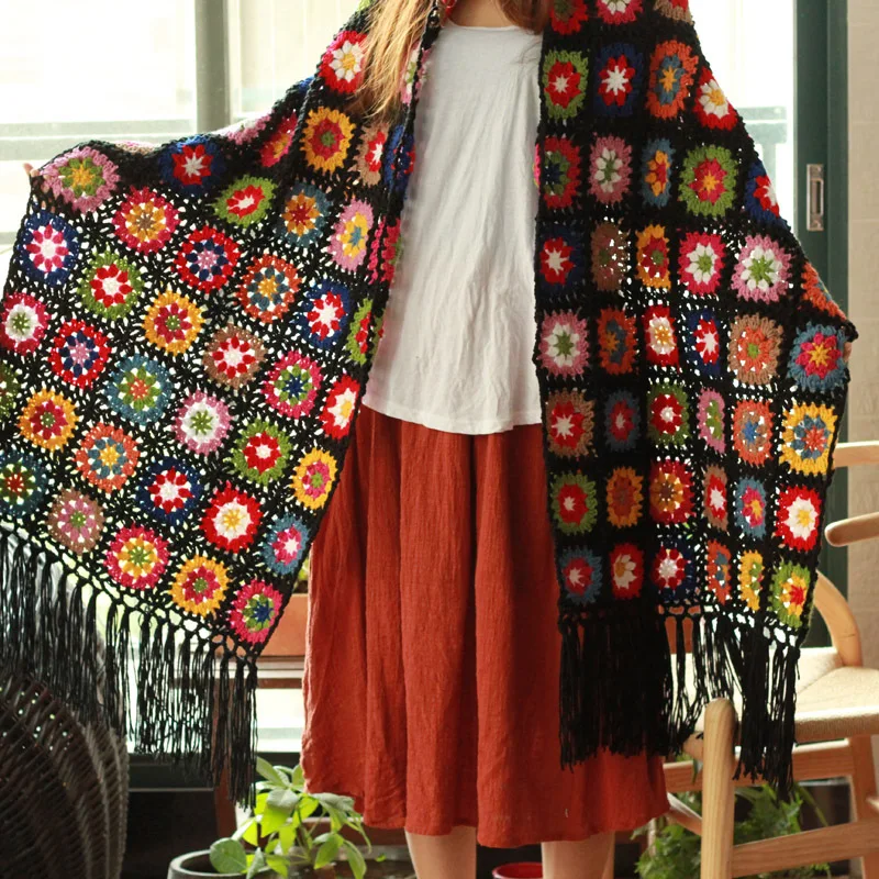 

[190*55] Чисто ручной работы Ретро Мори японский литературный и художественный веер шерстяной шарф с цветком шаль оригинальная скатерть