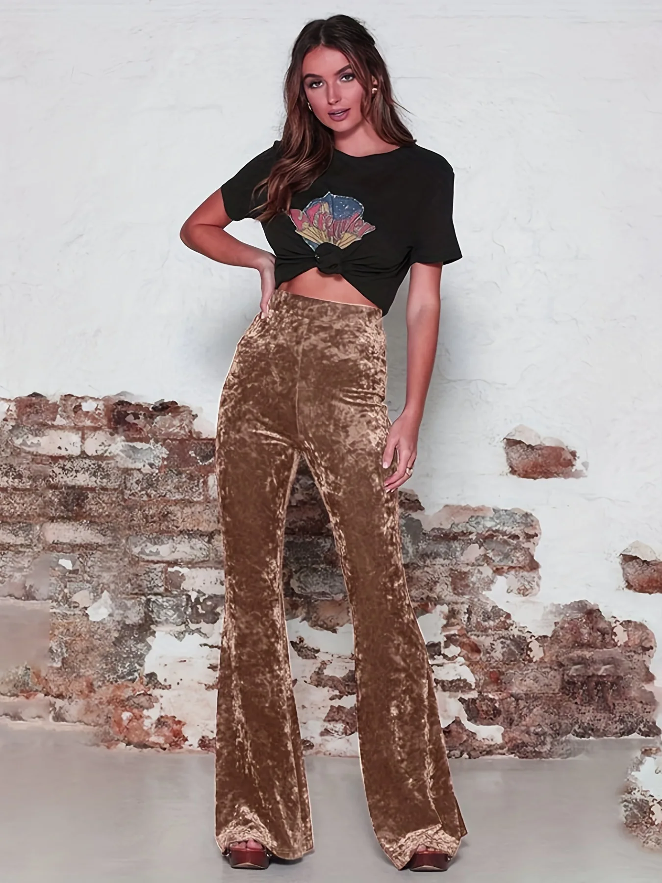 New spring and autumn boot-cut high-waist gold velvet casual wide-leg pants for women