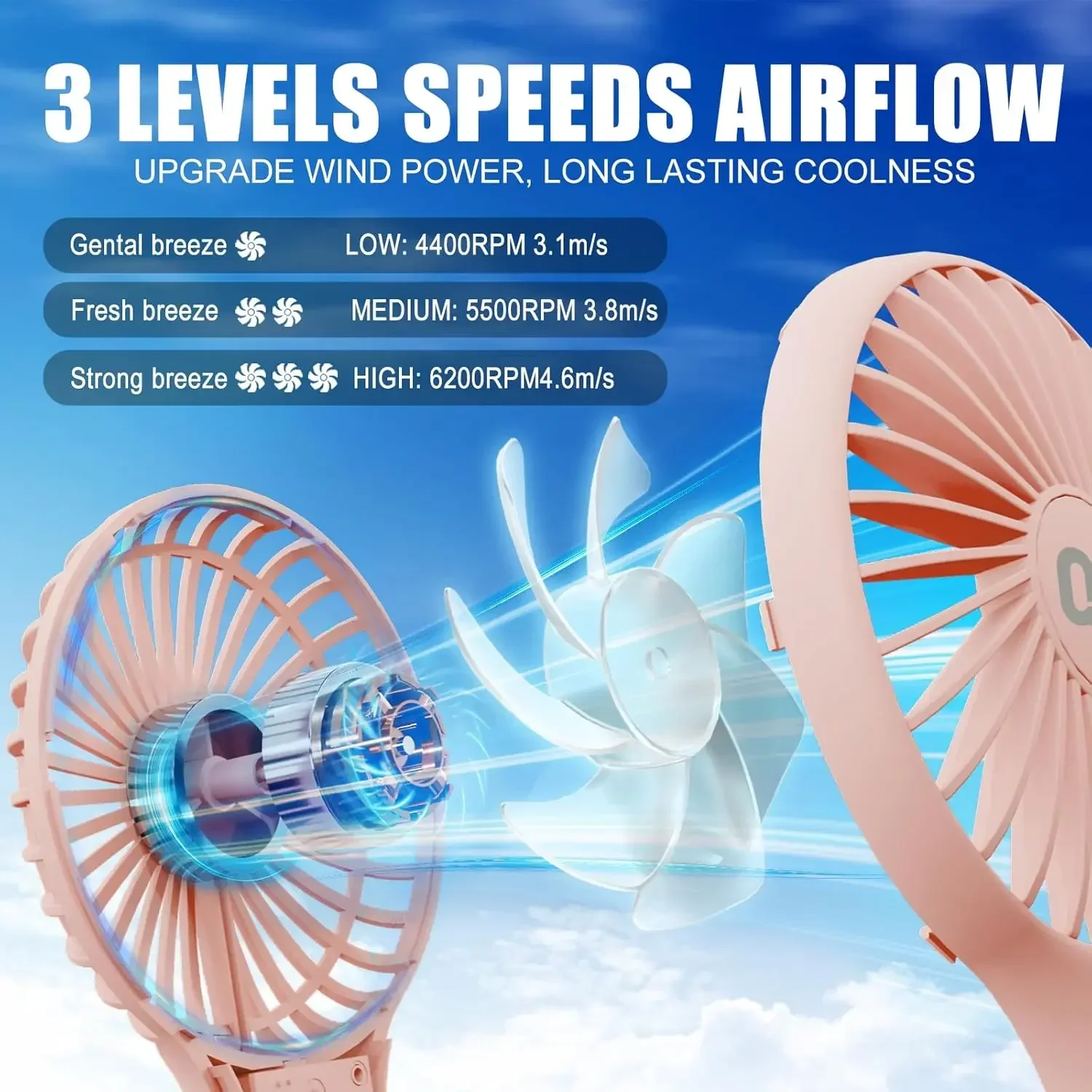 

QQT Mini Handheld Fan,Small Personal Fan with 3Speeds,Portable Battery Operated Fans,USB Rechargeable Makeup Eyelash