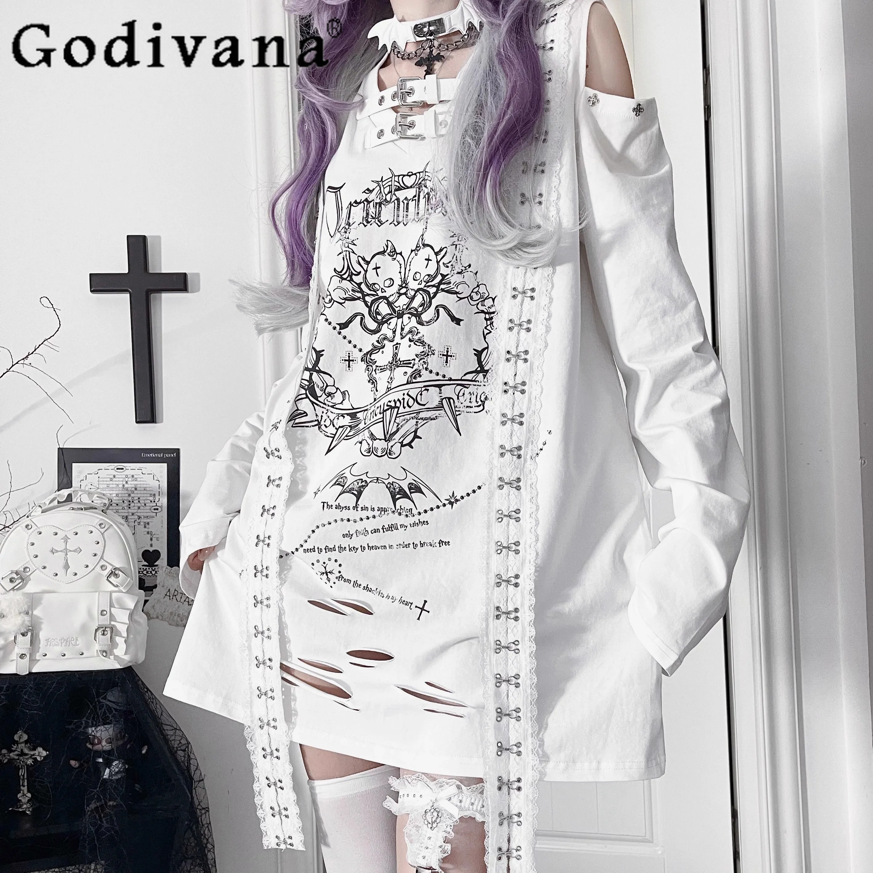 

Original Subculture Punk Sweet Cool Fashion Off-Shoulder Long Sleeve T-Shirt Spring Autumn Girls Loose Slim Y2k Print Tops Women