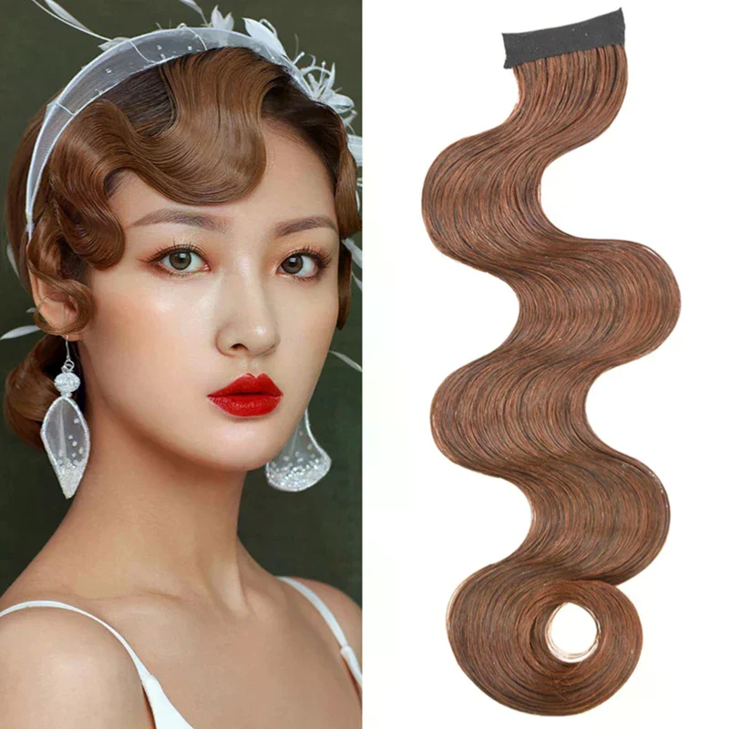 Synthetic Vintage Hand Pushed Ripple Fake Bangs Republic Of China Style Wave Head Wig Piece Antique For Women