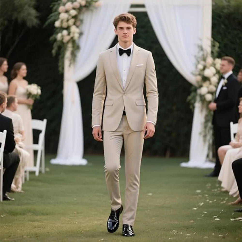 

Men's slim fit 2-piece suit with notch lapel, solid color suit jacket and pants set, suitable for various occasions