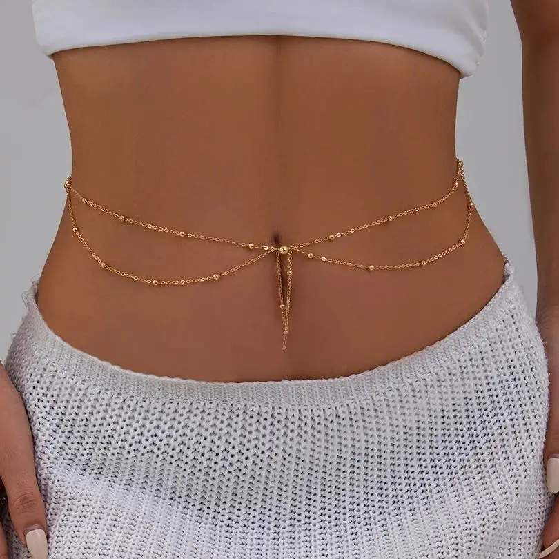 Salircon セクシーなゴールドカラーボディウエストチェーンジュエリー女性ヴィンテージベリーベルトチェーンボヘミア夏のビーチ休暇ウエストジュエリー