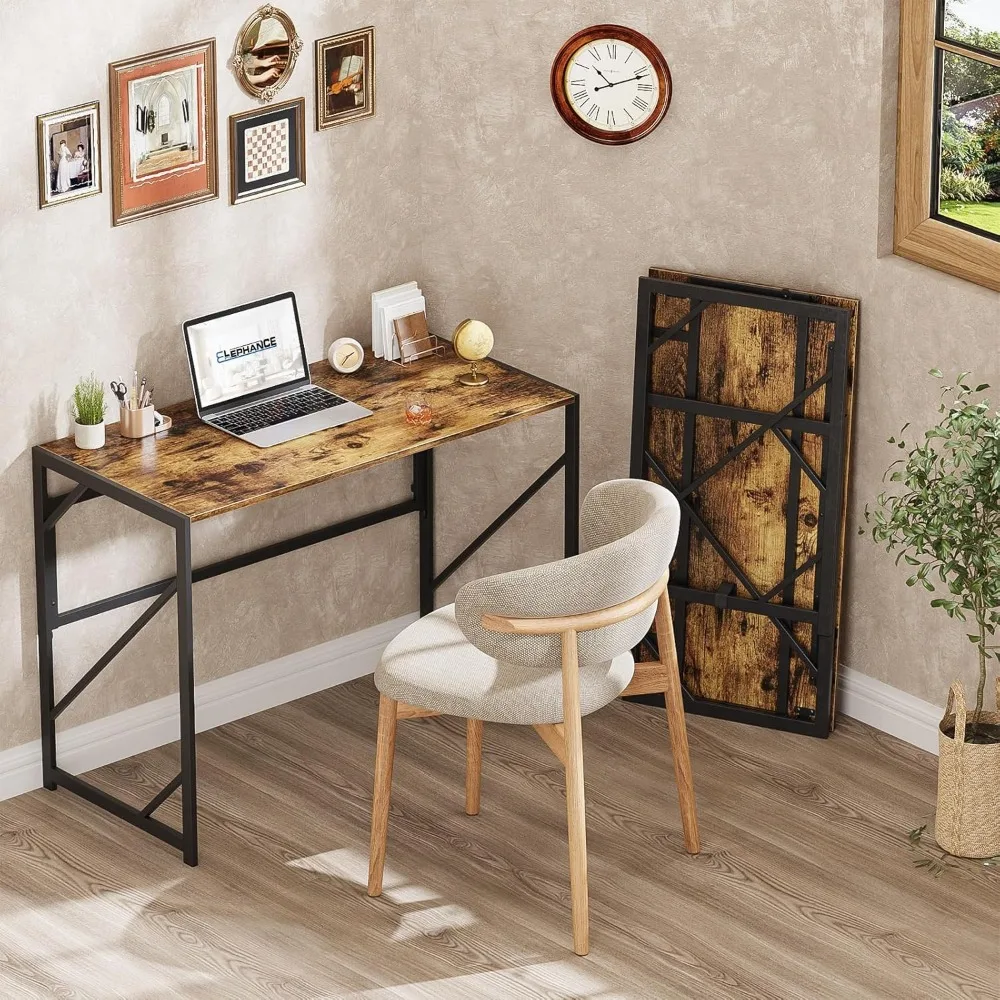 Folding Writing Desk for Home Office - Compact Foldable Computer Desk for Small Spaces, Ideal Study Table for No-Assembly Conven