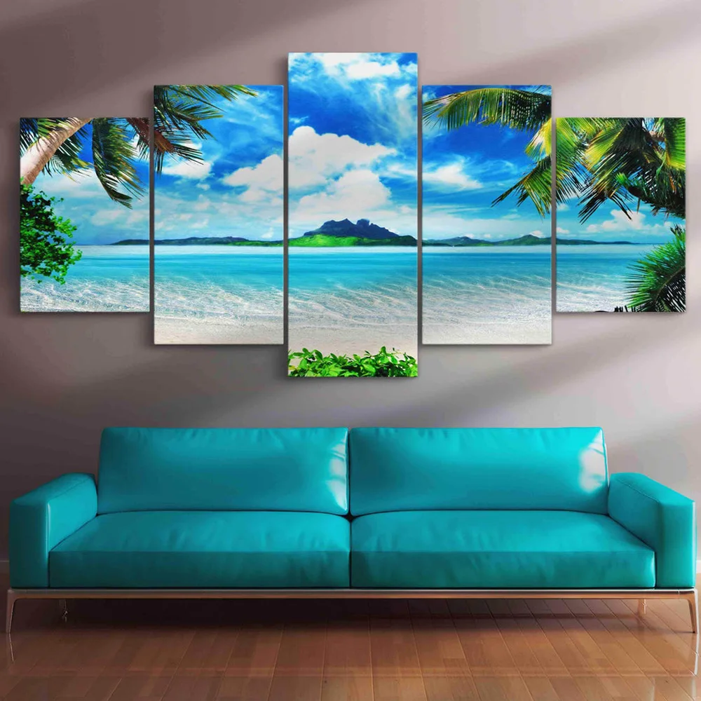 

Bali Maldives Sea View Coconut Tree Scenery Posters Tropical Rainforest Blue Ocean Aesthetic Art Canvas Painting Modern Decor