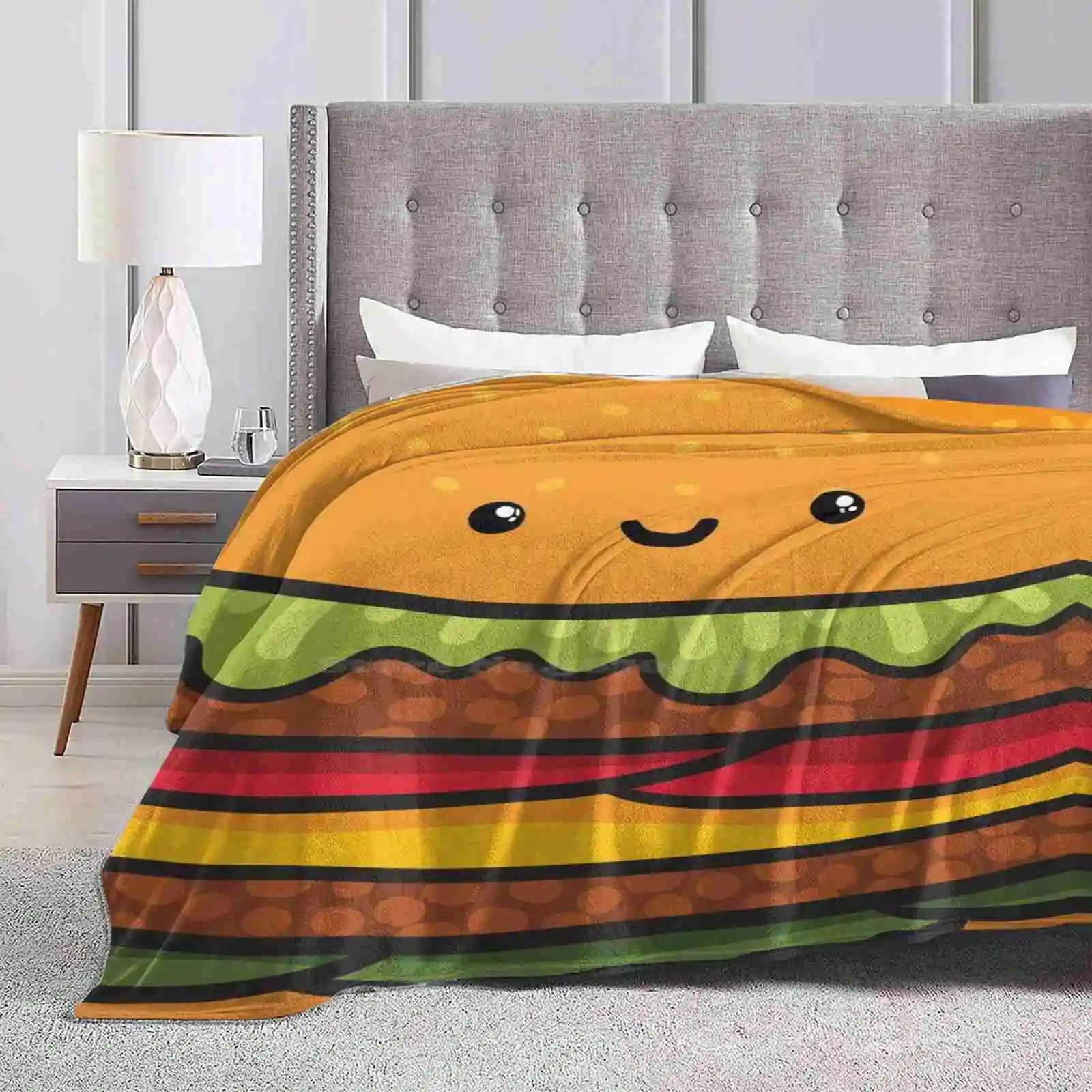 Cute Burger. Hamburger Fast Food. Soft Warm Throw Blanket Junk Fastfood Hamburger Cute Character Face Cheeseburger Funny Smile