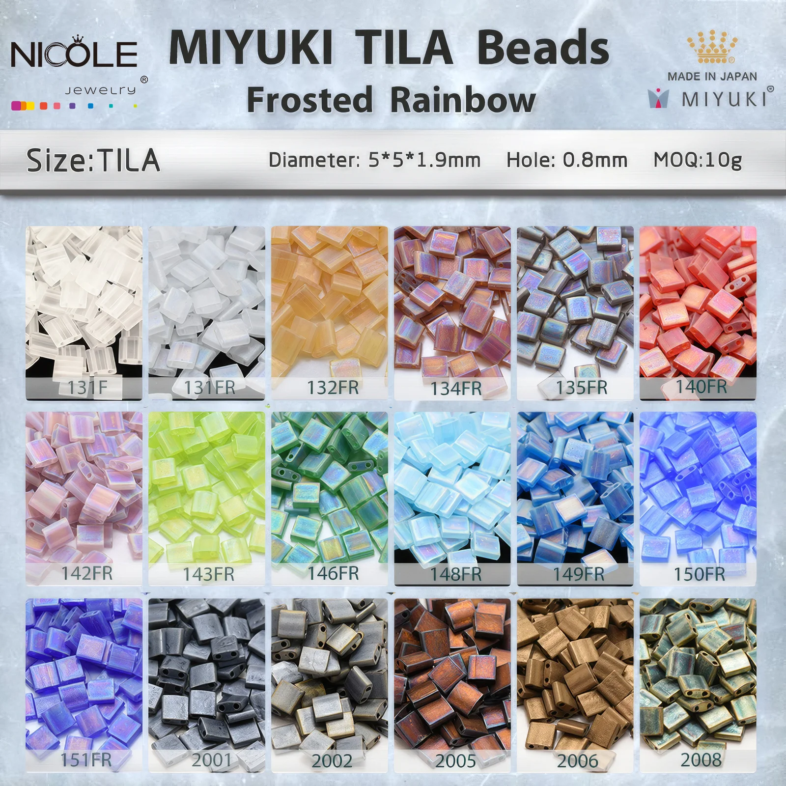 2-Hole MIYUKI TILA Beads 5*5*1.9mm Frosted Rainbow Series Japanese Seed Bead for Bracelet Necklace Earring Jewelry Making