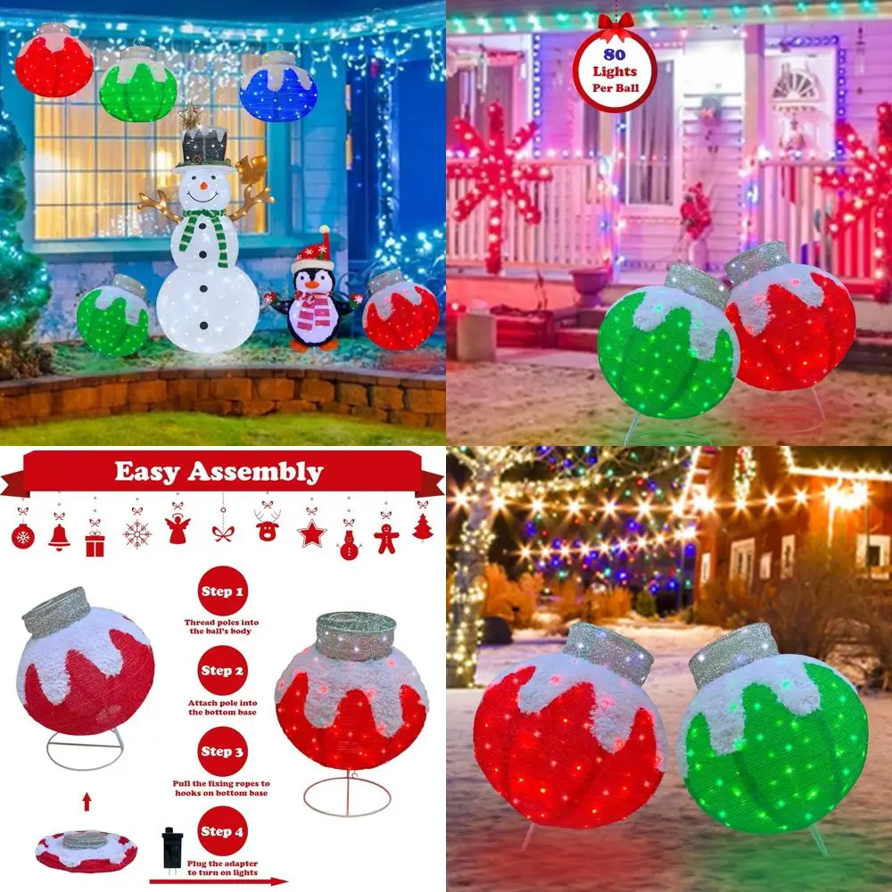 

Prelit 160-Light Pop-Up Christmas Balls with 8 Flash Modes, Collapsible Outdoor Hanging Lanterns for Home and Yard - Red/Green