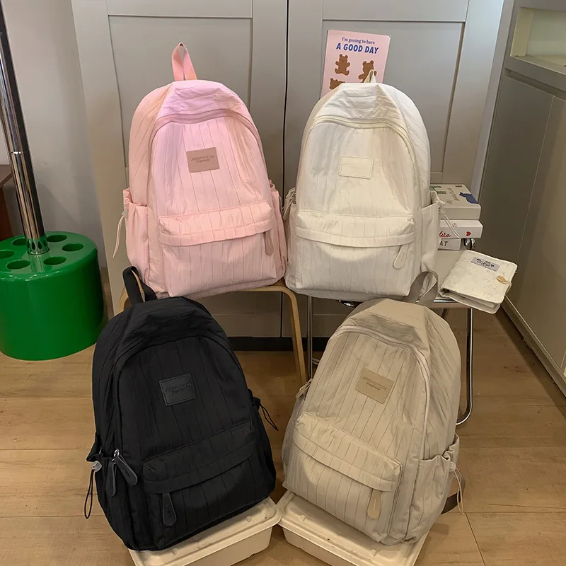 

Школьная сумка для девочек-студентов, легкий нейлоновый полосатый водонепроницаемый рюкзак большой вместимости, свежая дорожная сумка с ручной переноской